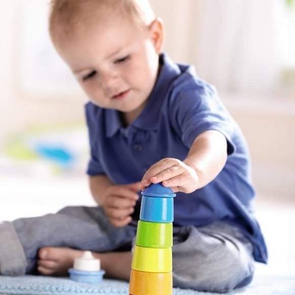 NWT HABA Lighthouse Wooden Rainbow Stacker - 8 Piece Set - Picture 3 of 3